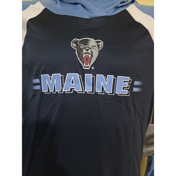 NEW Maine UMO Black Bears Colosseum Athletics Navy Blue Hooded LS Shirt Youth M - Picture 2 of 5